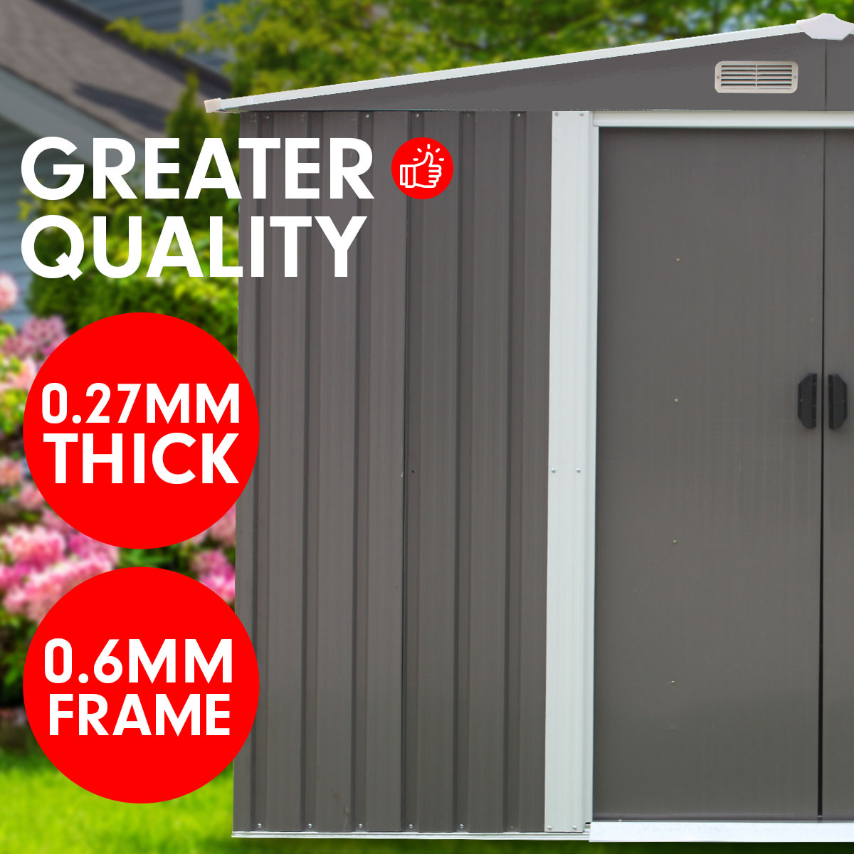 Wallaroo 8x8ft Spire Roof Garden Shed – Outdoor Storage Shelter, Grey