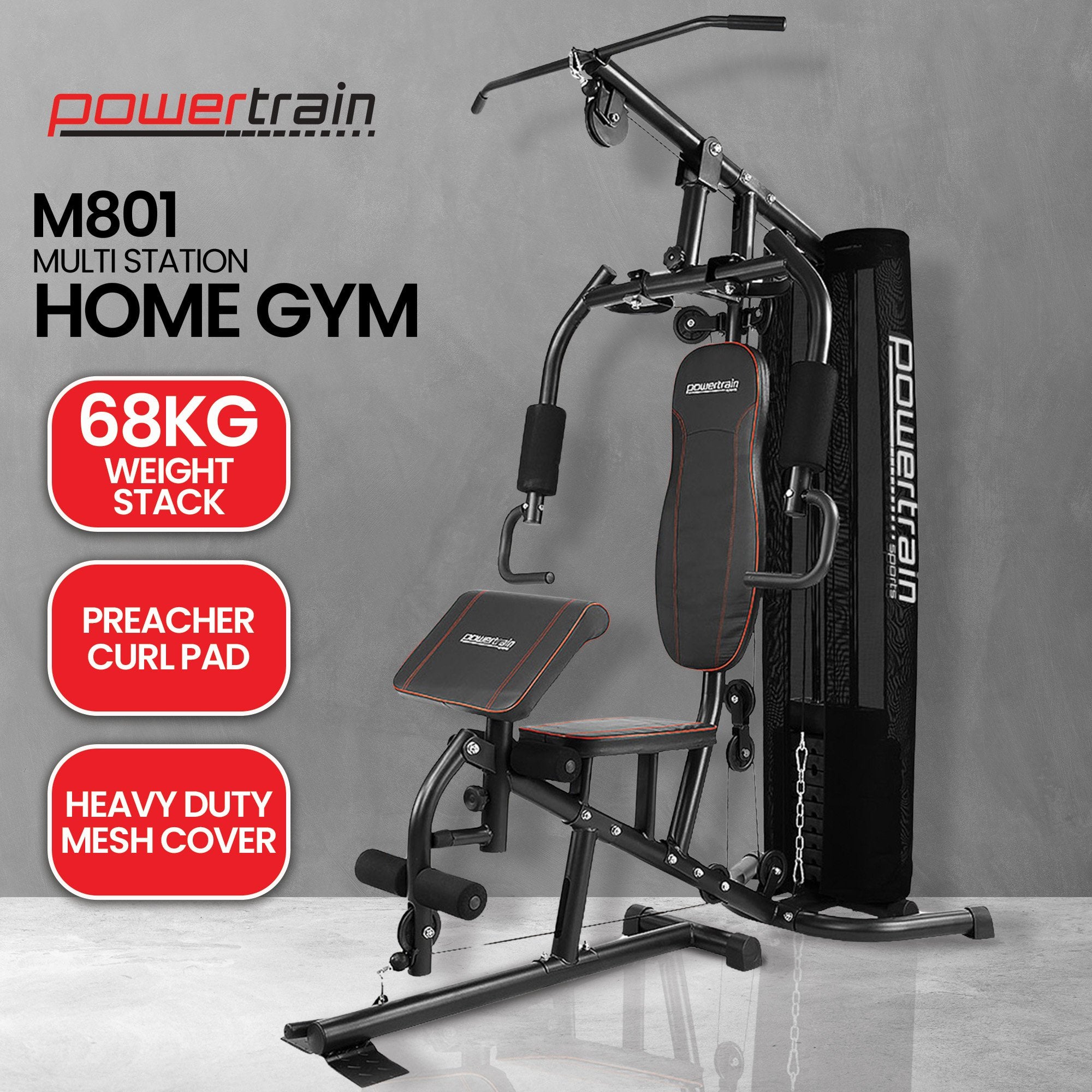 Powertrain Home Gym Multi Station β 68 kg Weight Stack & Preacher Curl