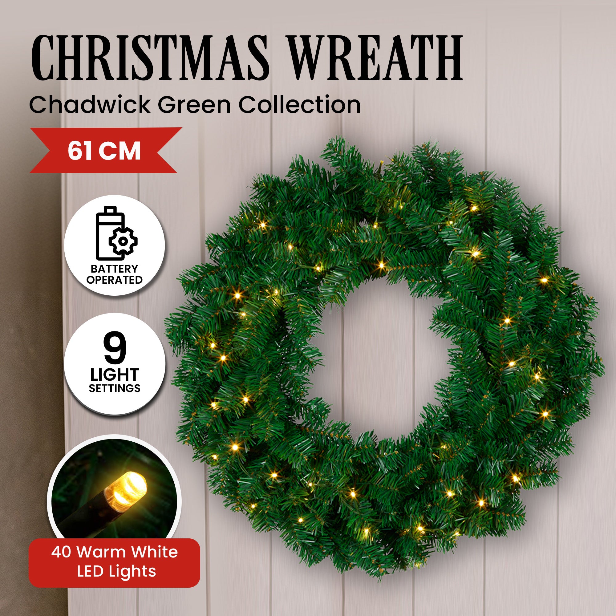 Christabelle Chadwick 61cm LED Christmas Wreath