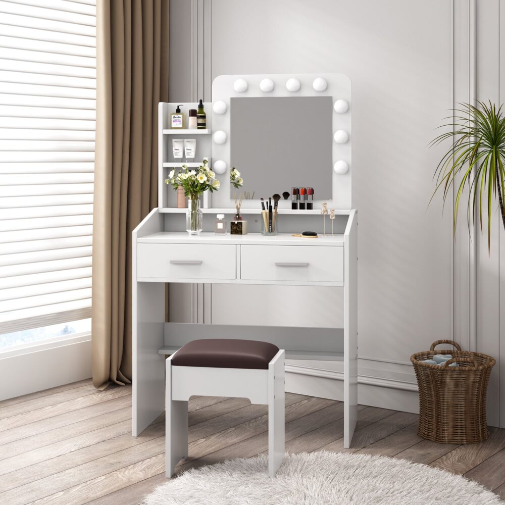 Dylan White Dressing Table with Stool & LED Bulbs