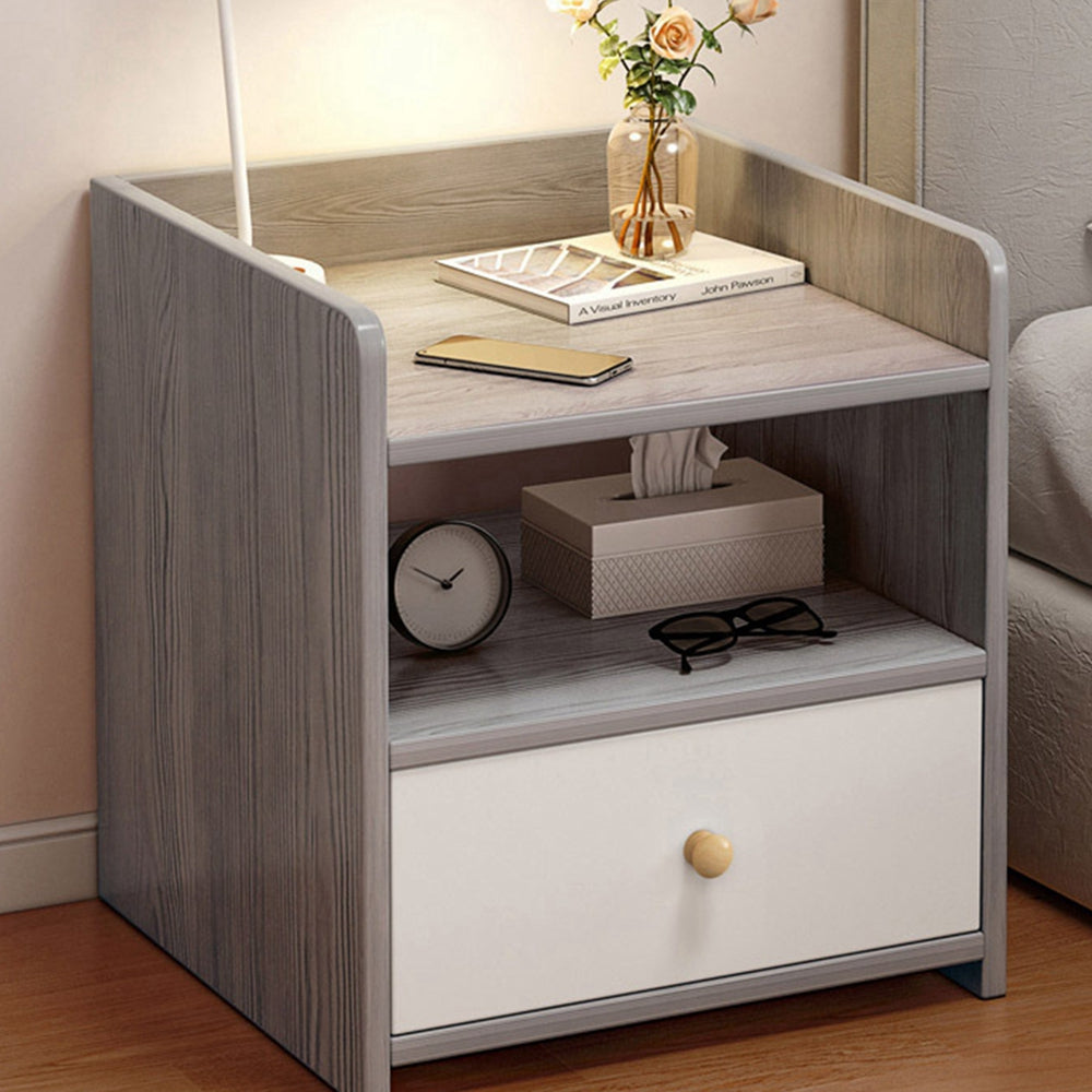 Nightstand – Gray Wood Grain with White Drawer