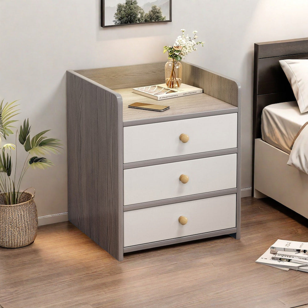 Nightstand Gray Wood Grain Three Drawers