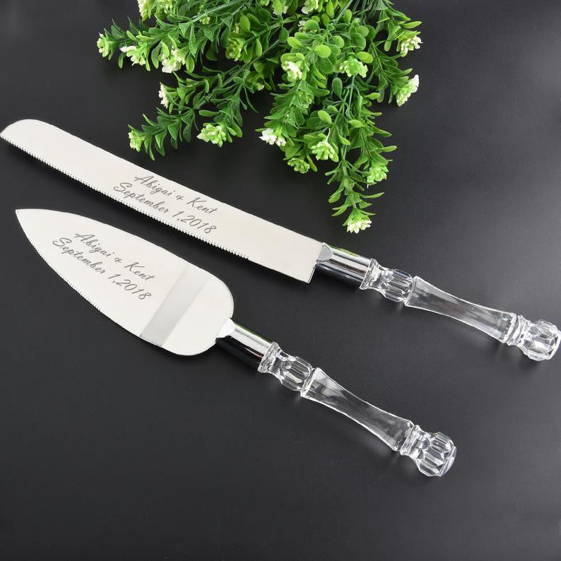 Wedding Cake Knife & Server Set β Silver Blade (Boxed)