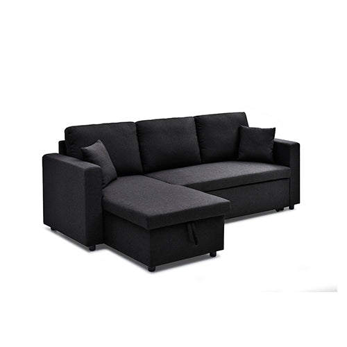 Multifunctional Fabric Sofa Bed with Chaise & Cushions (Dark)