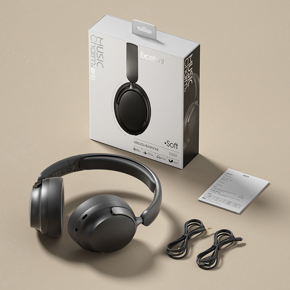 JR SY-T7 Bluetooth 5.4 Over-Ear Headset with Noise-Cancelling Mic – Black