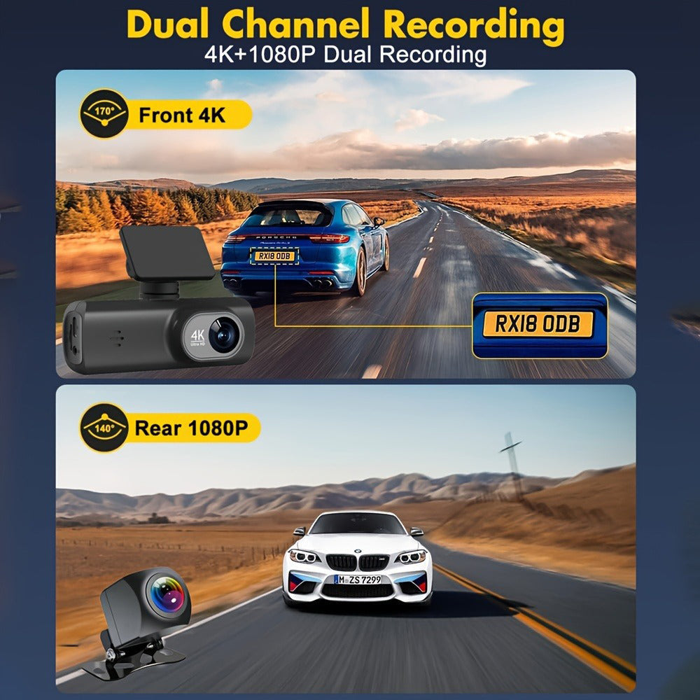 4K Dual Dash Cam Front & Rear Wi-Fi GPS + 64GB Card