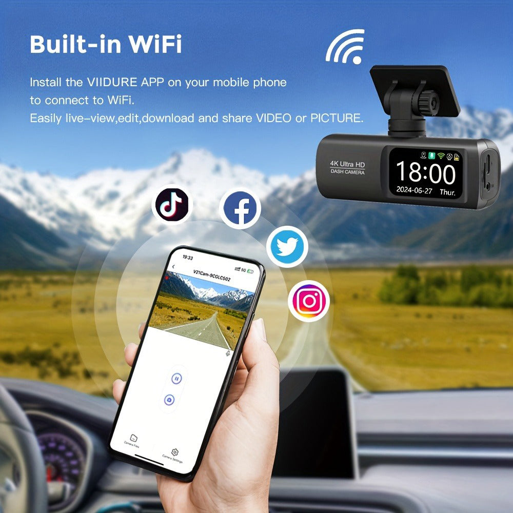 4K Dual Dash Cam Front & Rear Wi-Fi GPS + 64GB Card