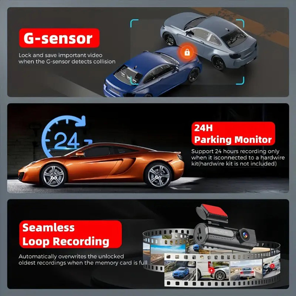 4K Wi-Fi Dual Lens Car Dash Cam β Wide Angle IPS Screen with Night Vision & 32GB Card