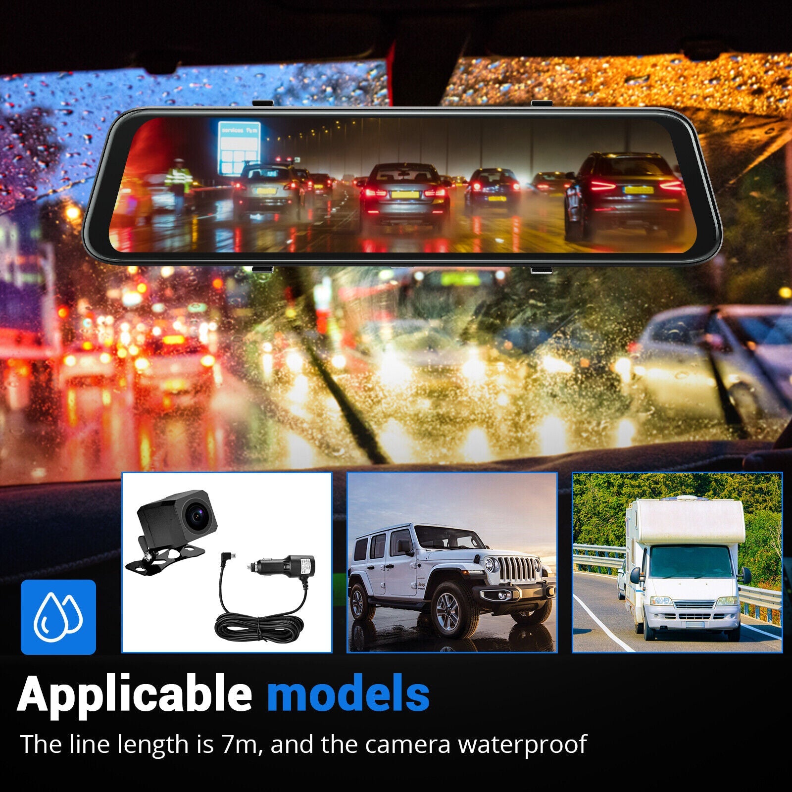 Wi-Fi 10" 2K Dash Cam Rear View Camera + 32GB Card