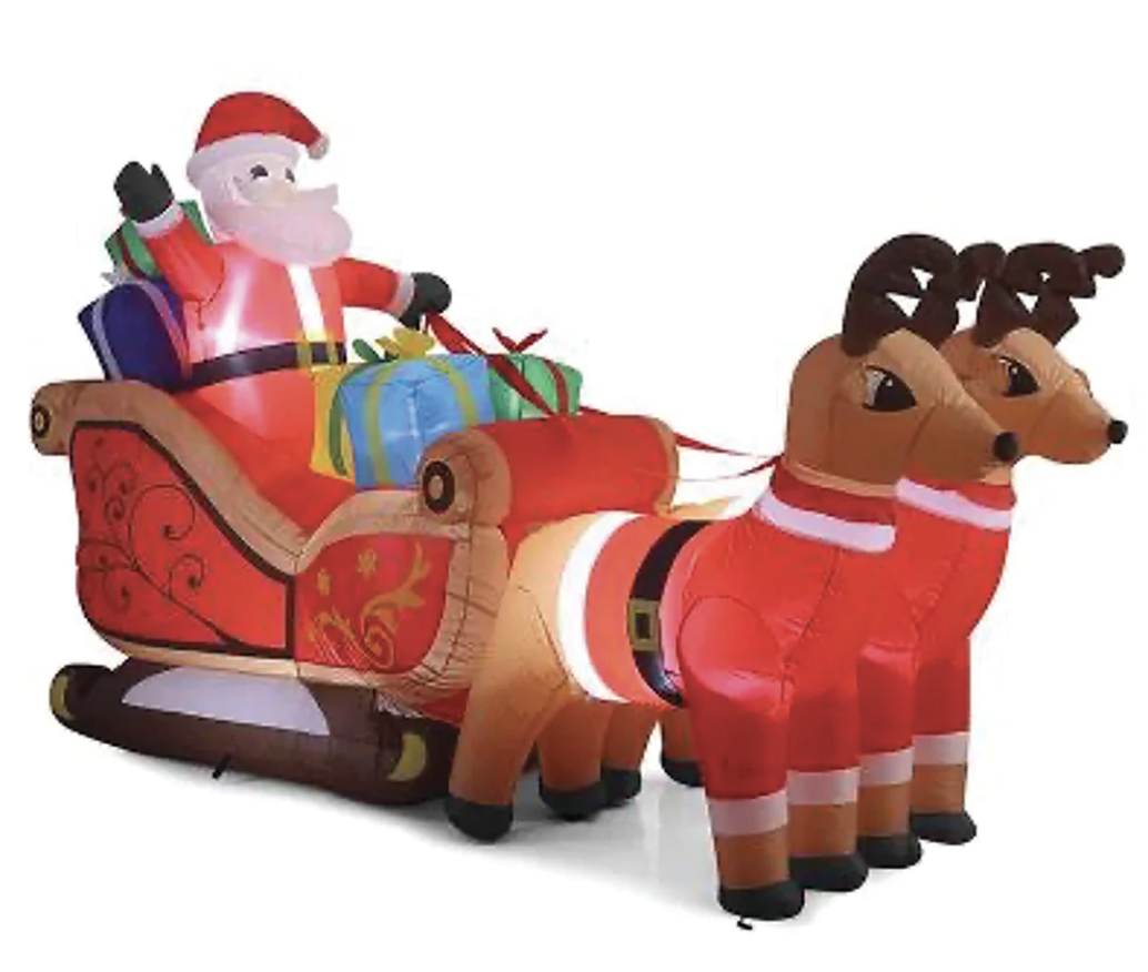 320cm Father Christmas Charm Santa Sleigh With Reindeer + LED Lights Inflatable