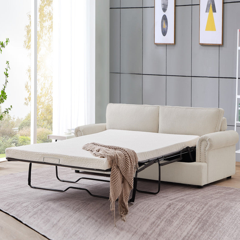 PHEBE 3βSeater Corduroy Sofa Bed (Cream)
