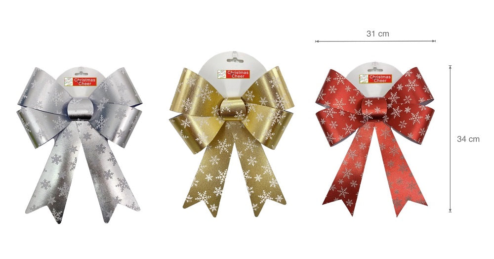 Bulk 24 Xmas Snow Flake Gift Bow 34cm