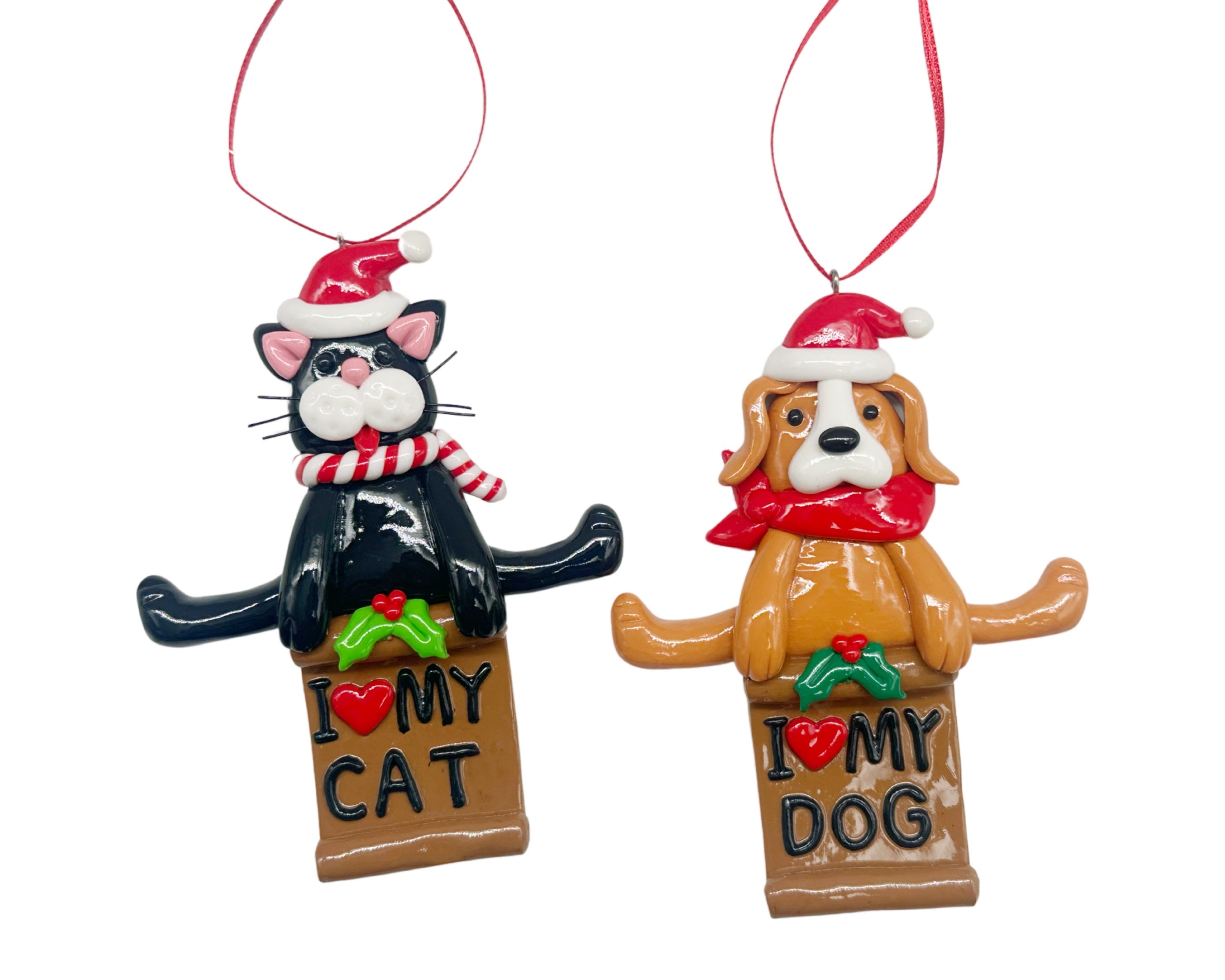 Bulk 24 Xmas Signs I Love My Cat / Dog Hanging Assort 11cm