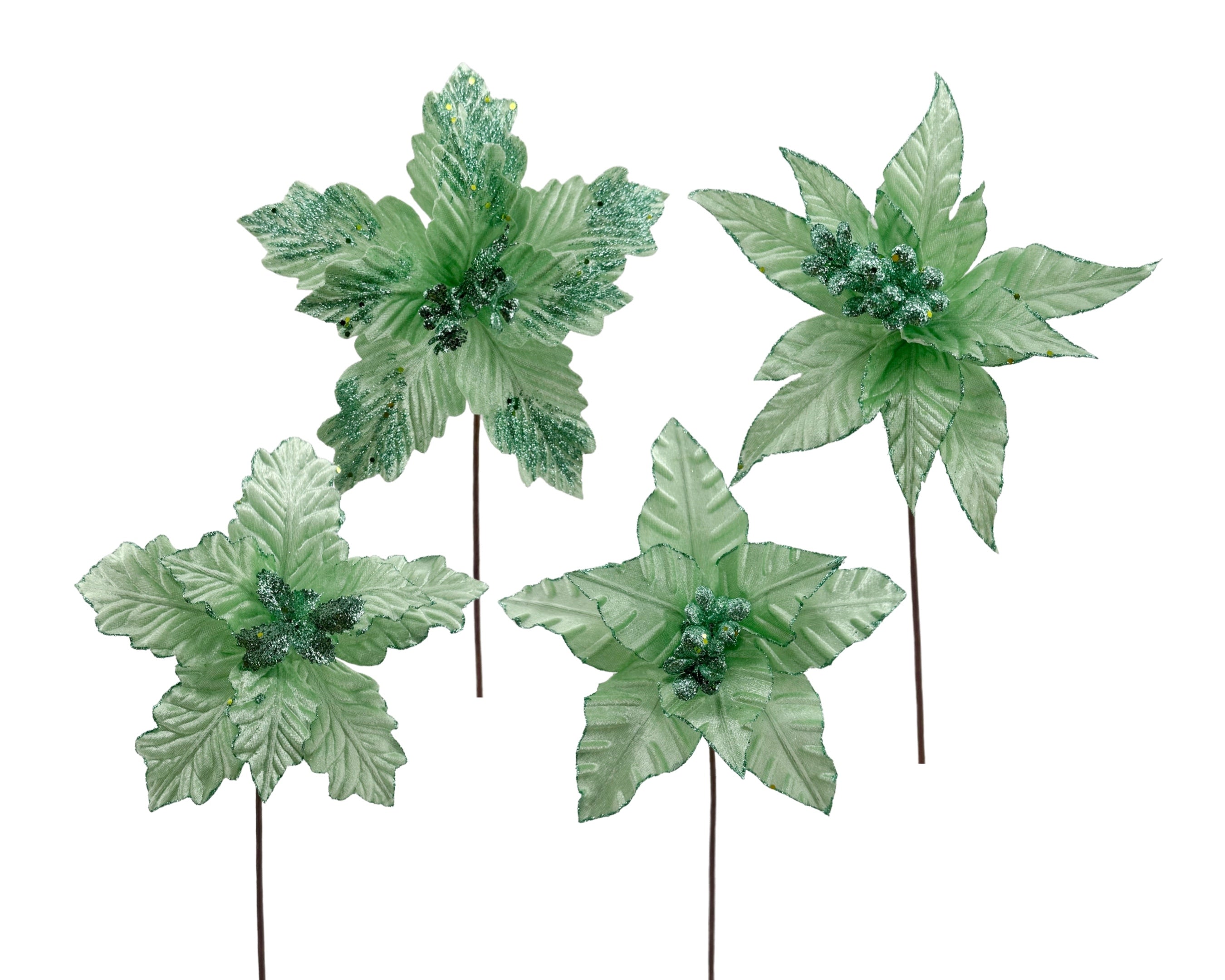 Bulk 36 Xmas Poinsettia Green Assort 40cm