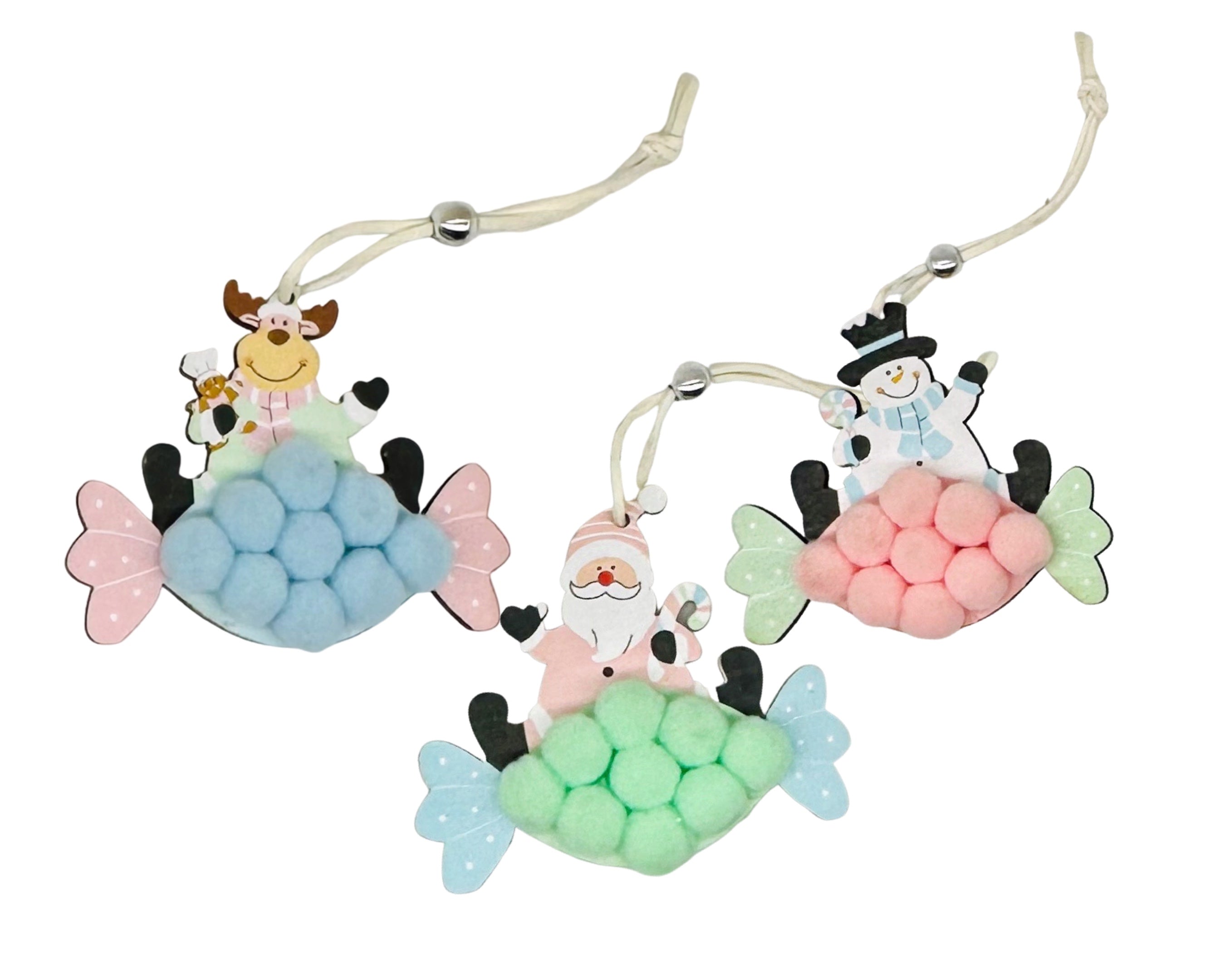 Bulk 24 Xmas Pastel Pompom Assort 9cm