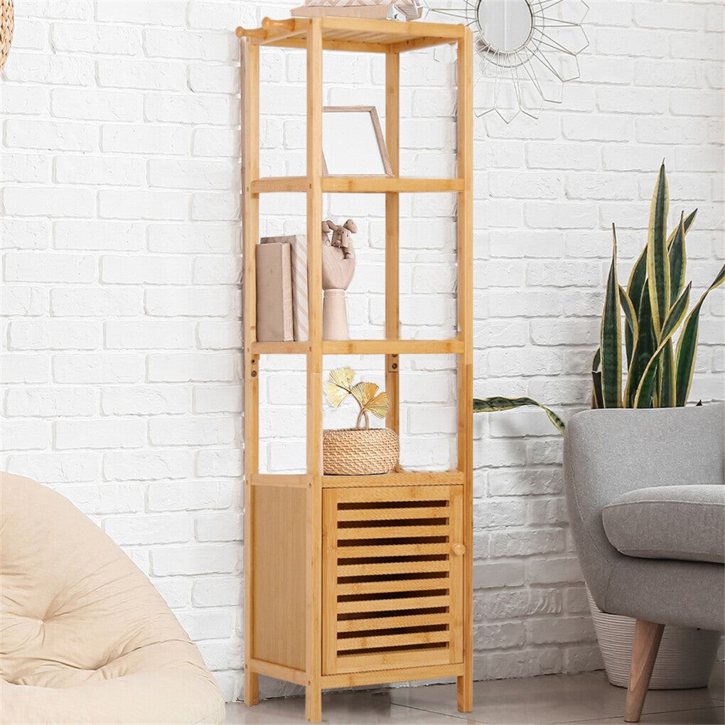 Bamboo Storage Cabinet with Shelf & Hook – Bathroom Floor Cupboard