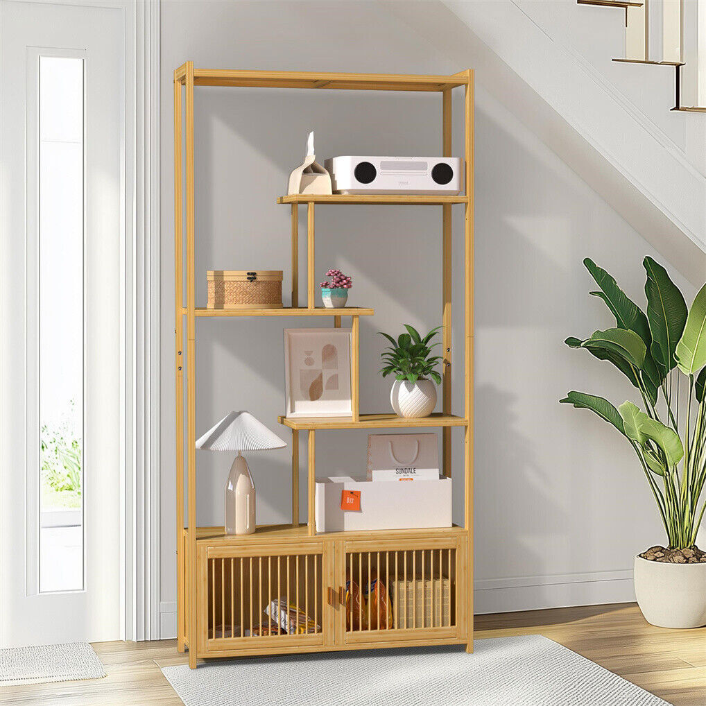 6-Tier Bamboo Shelf Unit – Freestanding Storage Bookcase & Plant Display Stand