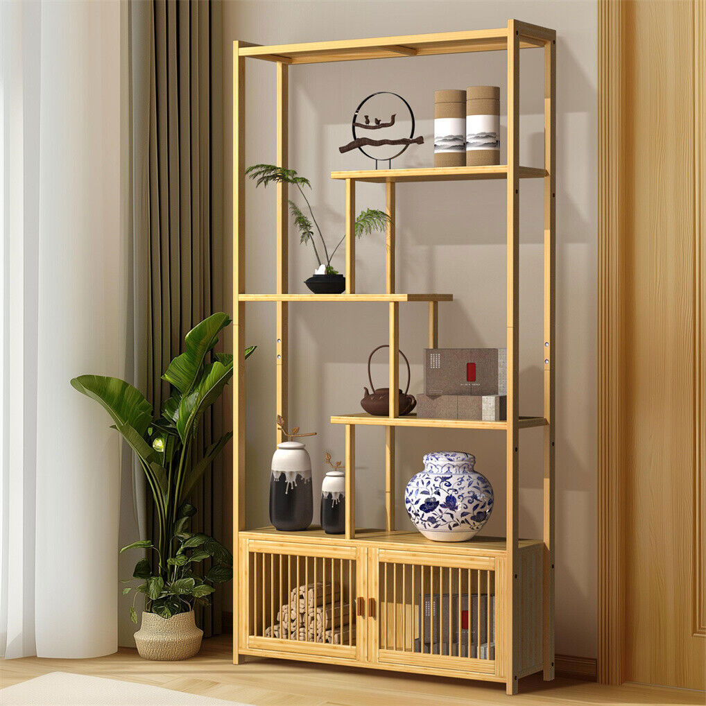 6-Tier Bamboo Shelf Unit – Freestanding Storage Bookcase & Plant Display Stand