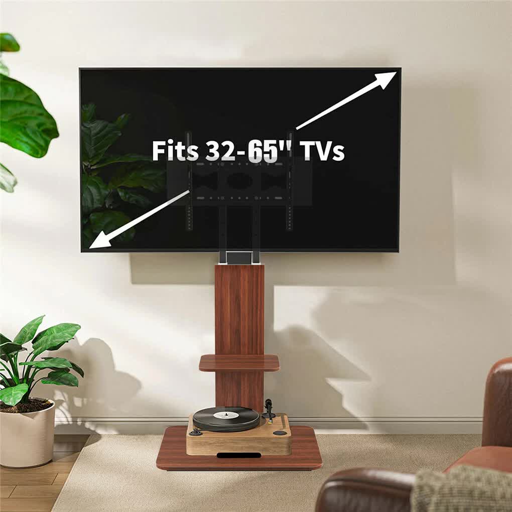 Adjustable TV Floor Stand 32–65” – Corner Mount with Wood Base