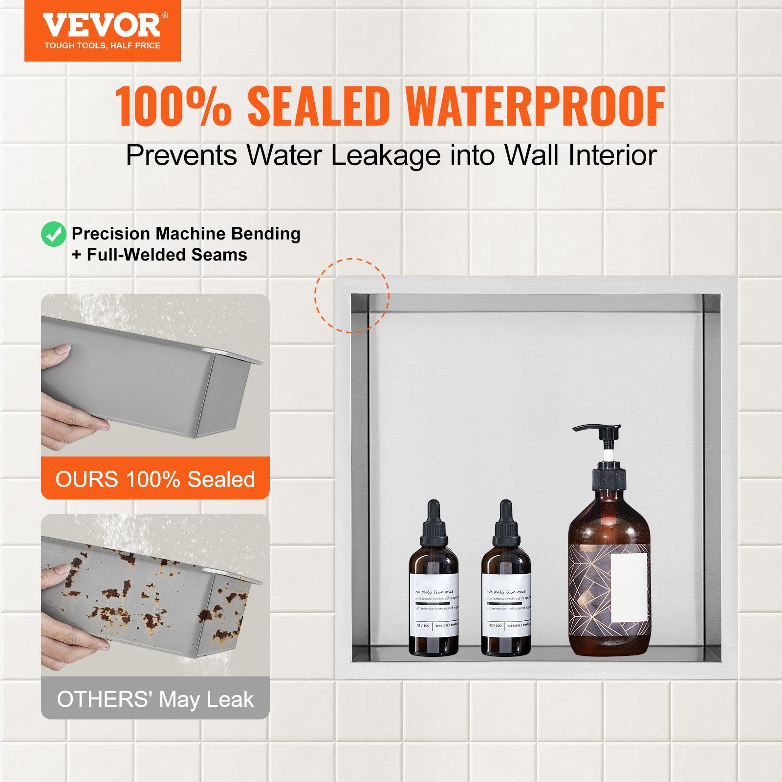 VEVOR 33x33cm Stainless Steel Double Shelf Shower Niche