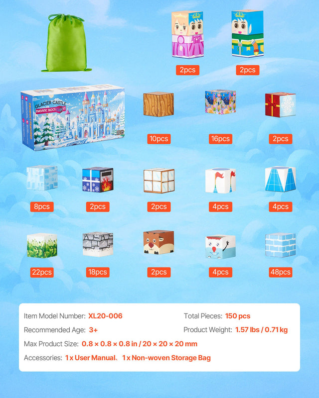 Magnetic Blocks Set 150PCS – Glacier Castle STEM Toy for Kids 3+