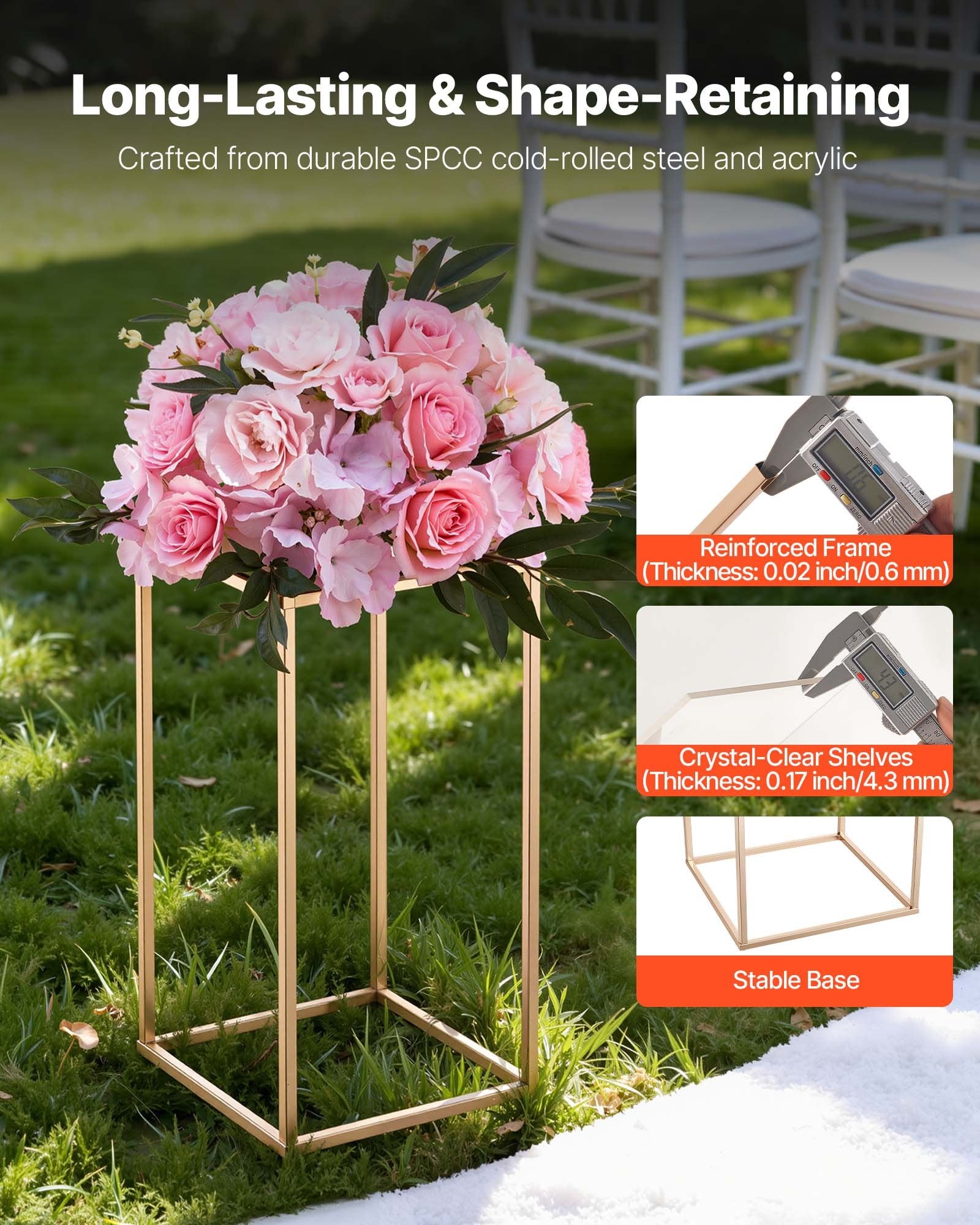 VEVOR 10pcs Gold Wedding Flower Stands β 40cm with Acrylic Top