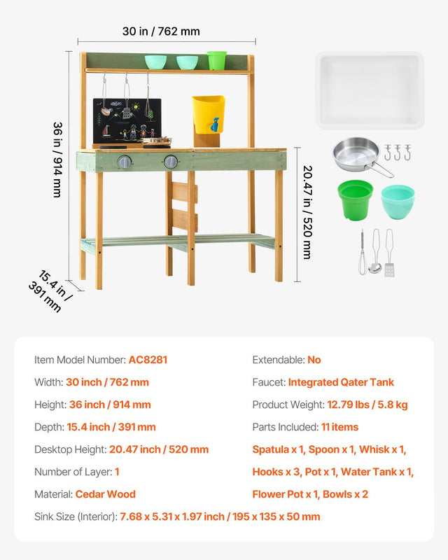 Wooden Mud Kitchen Playset for Kids