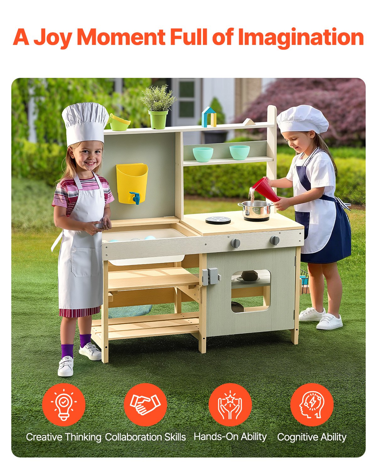 Wooden Mud Kitchen Outdoor Toy Play Kitchen Set for Kids Pretend Playset