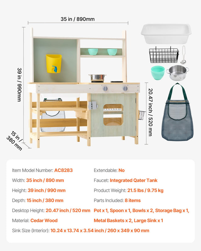 Wooden Mud Kitchen Outdoor Toy Play Kitchen Set for Kids Pretend Playset