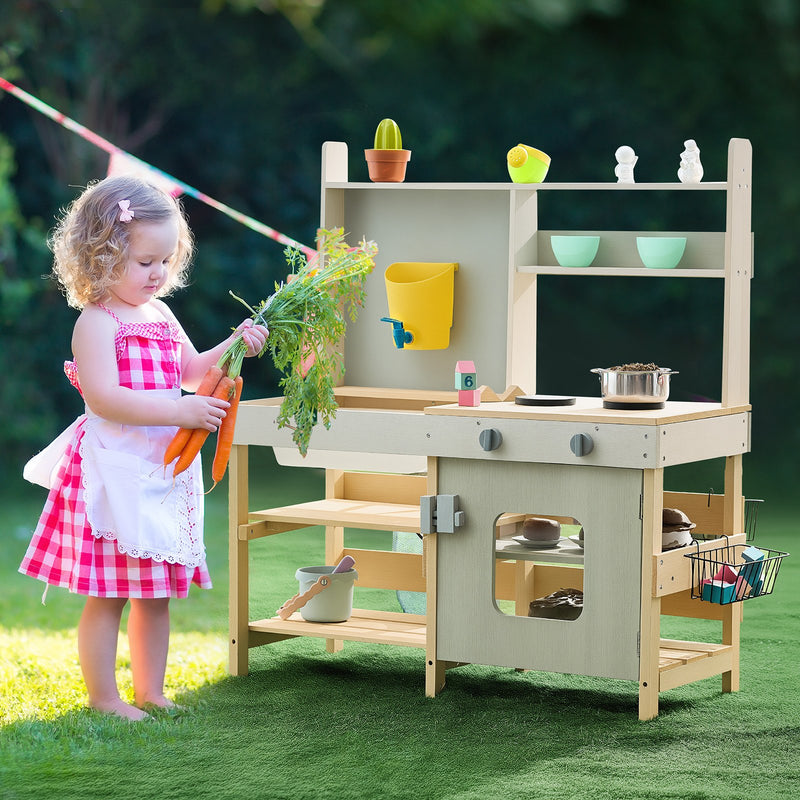 Wooden Mud Kitchen Outdoor Toy Play Kitchen Set for Kids Pretend Playset