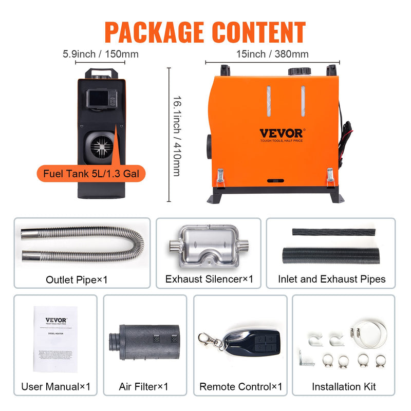 VEVOR 8KW Diesel Air Heater – Bluetooth App Control with Remote & LCD