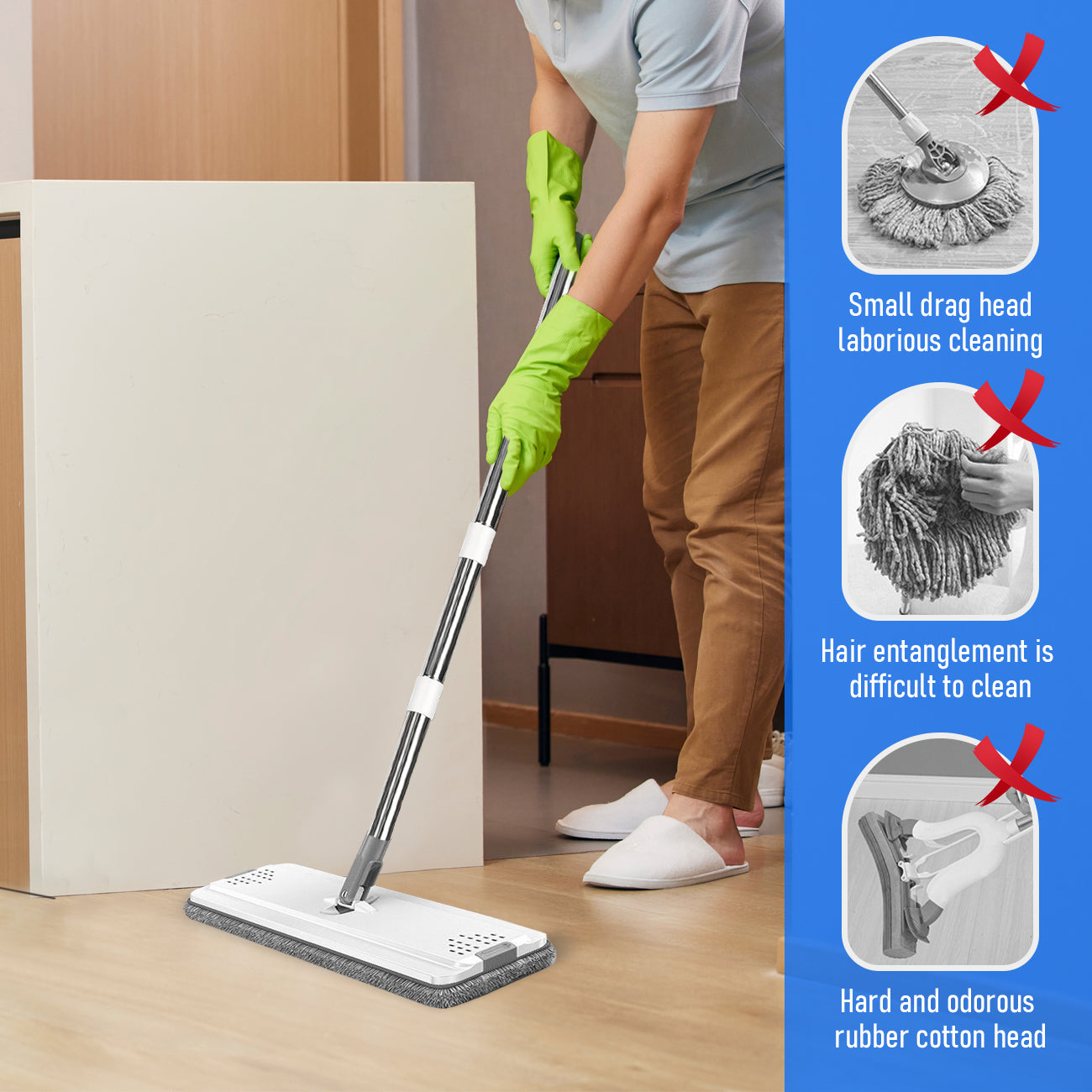 Flat Mop & Bucket Set with 10 Microfiber Pads