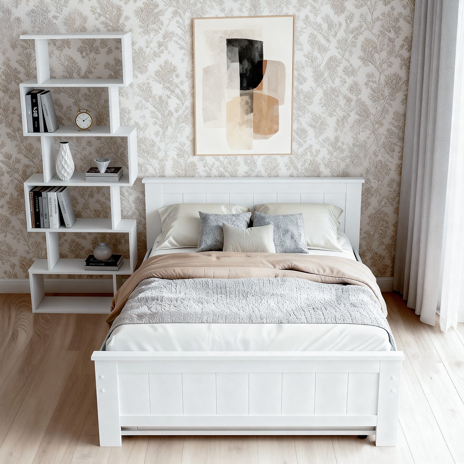 King Single Bed Frame with Bookshelf