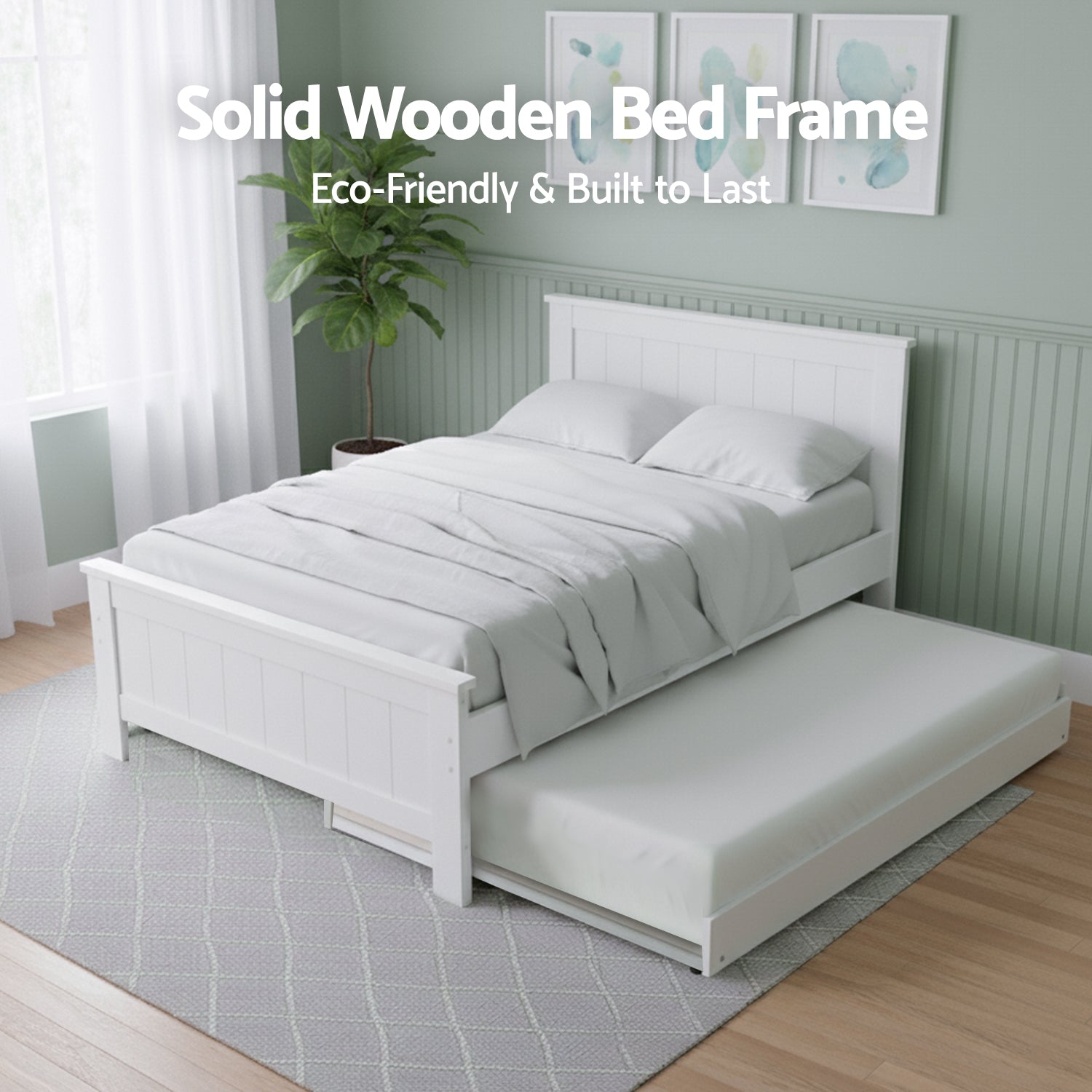 Trundle King Single Bed Frame and Bedside Table