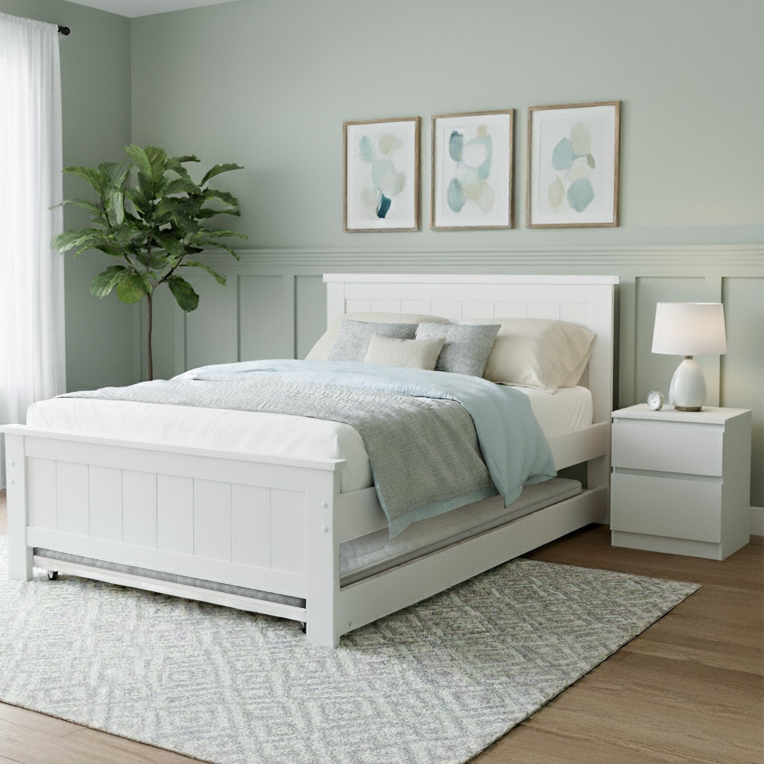Trundle King Single Bed Frame and Bedside Table