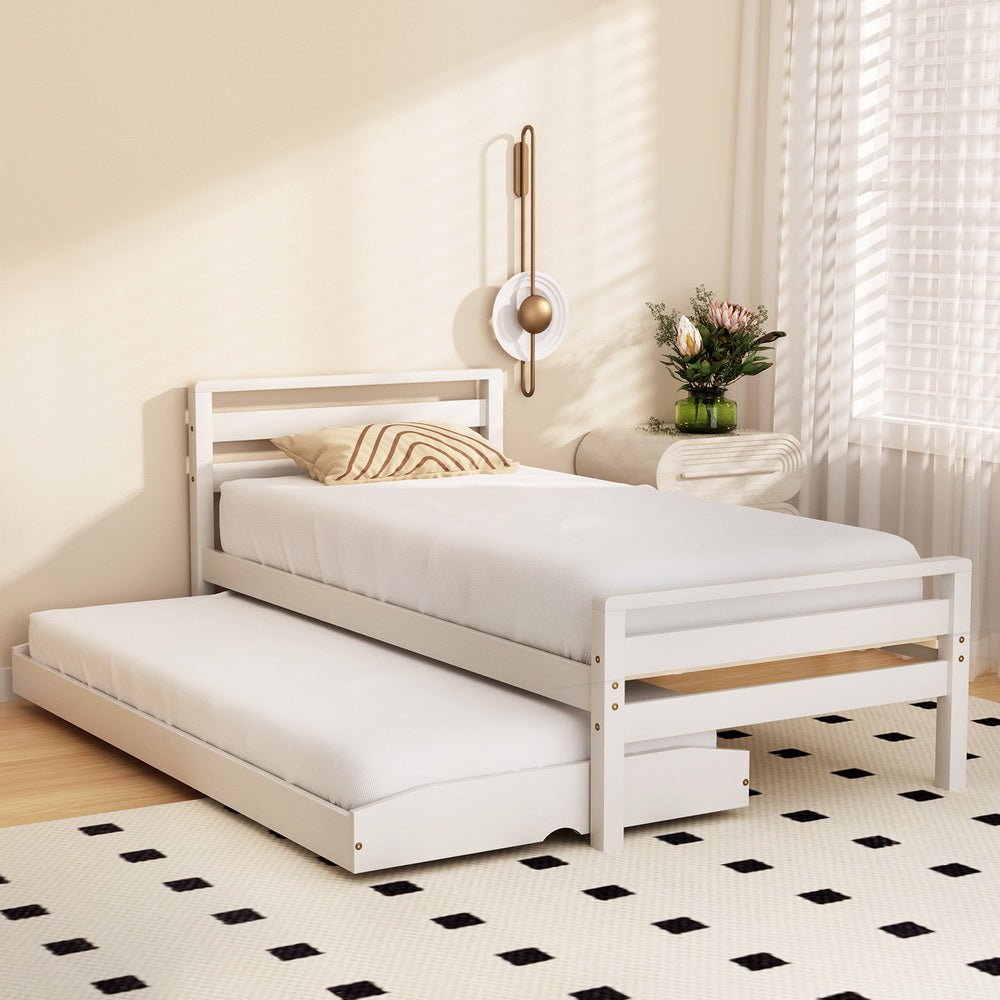 AVIS Single Size 2-in-1 Trundle Bed – White