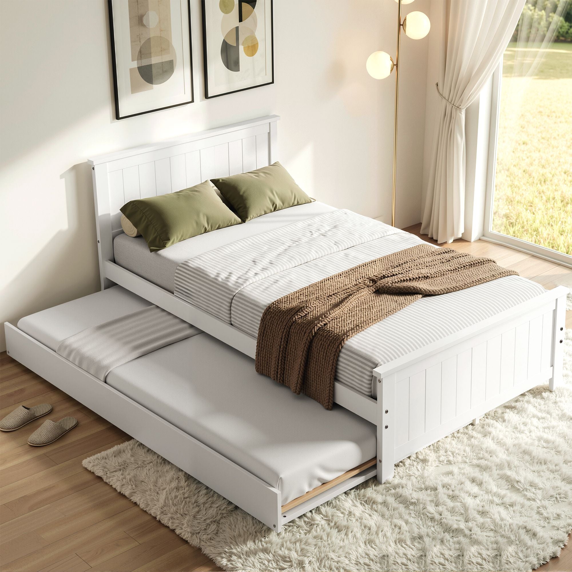 Artiss Single Bed with Trundle White