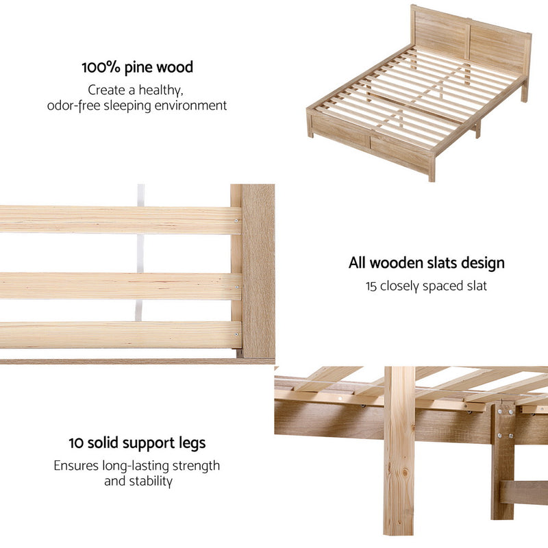 Double Size Acacia Wood Bed Frame – Oatmeal