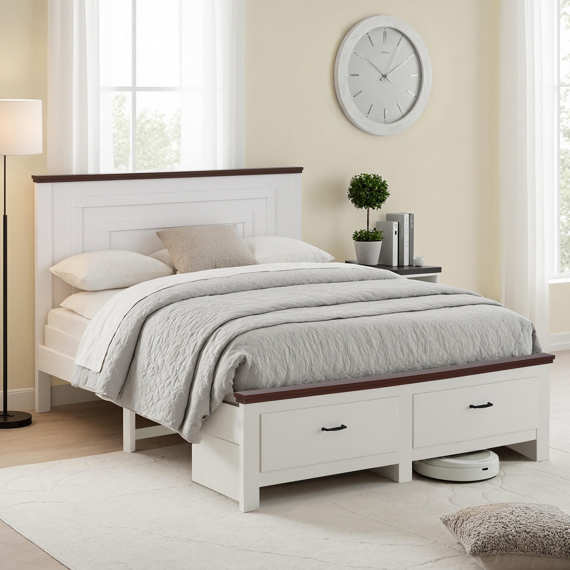 Artiss Queen Wooden Bed Frame with 2 Drawers White