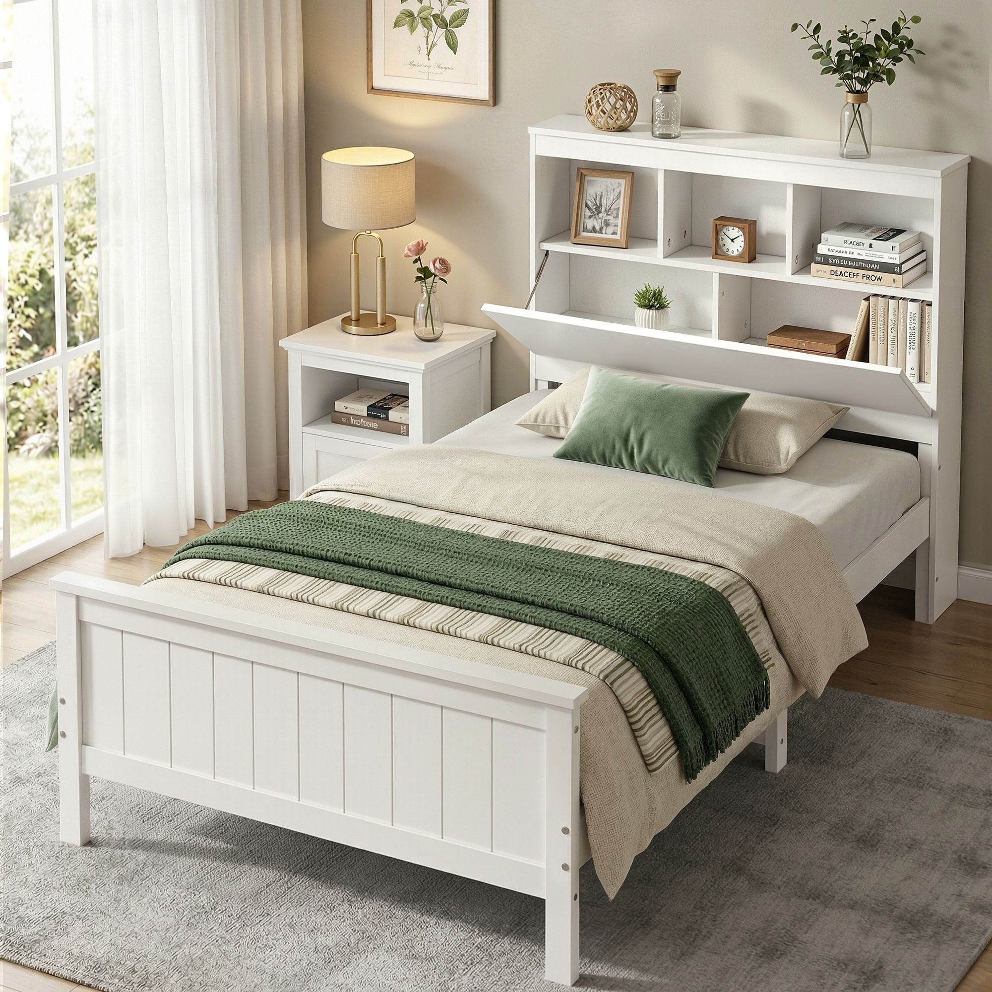 Artiss Single Bed Frame with Storage – White
