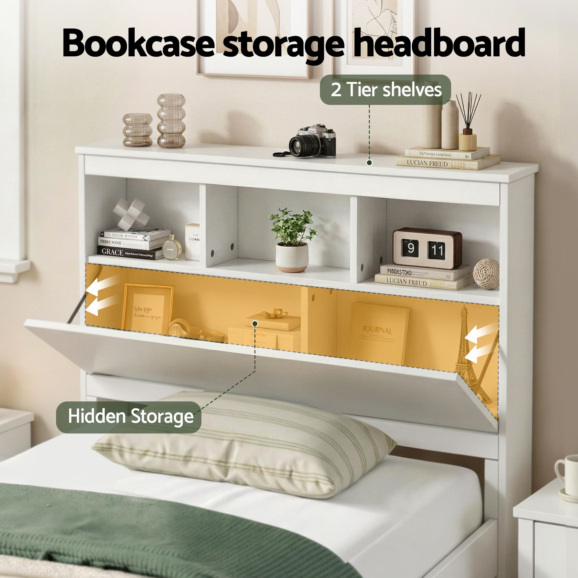 Artiss Single Bed Frame with Storage – White