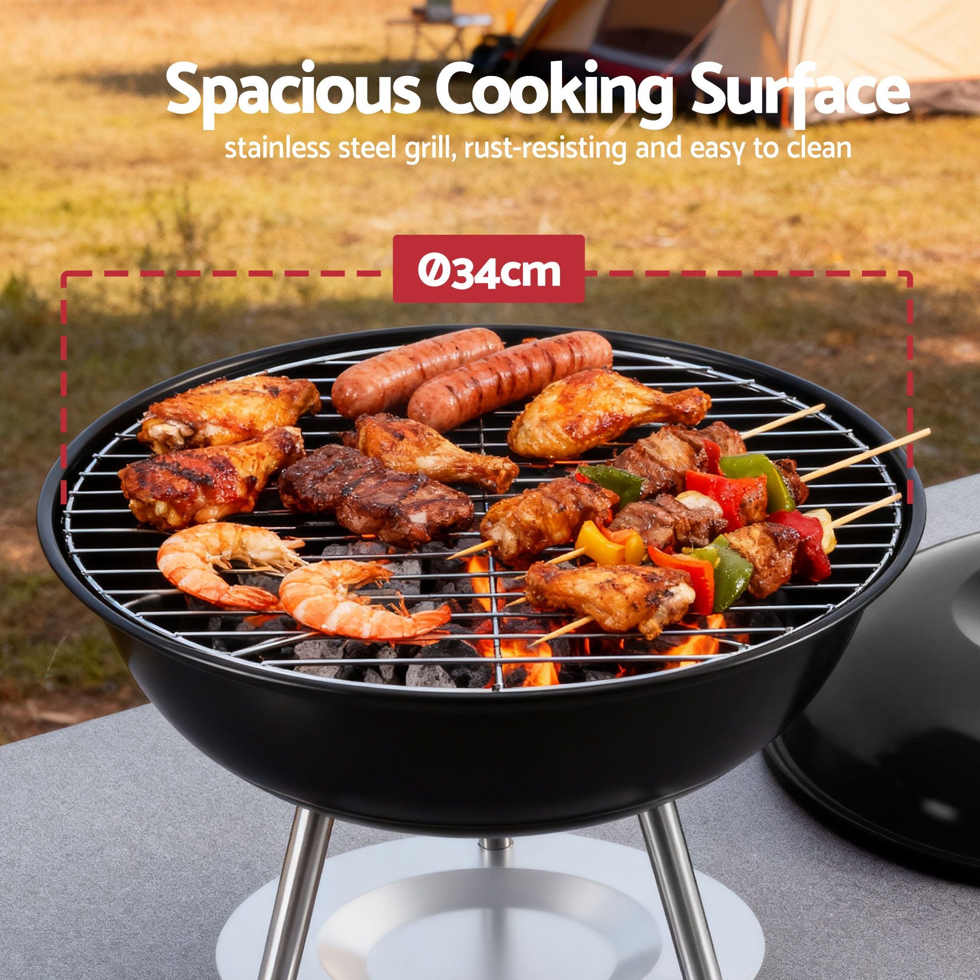 Grillz Portable Charcoal BBQ Grill with Lid