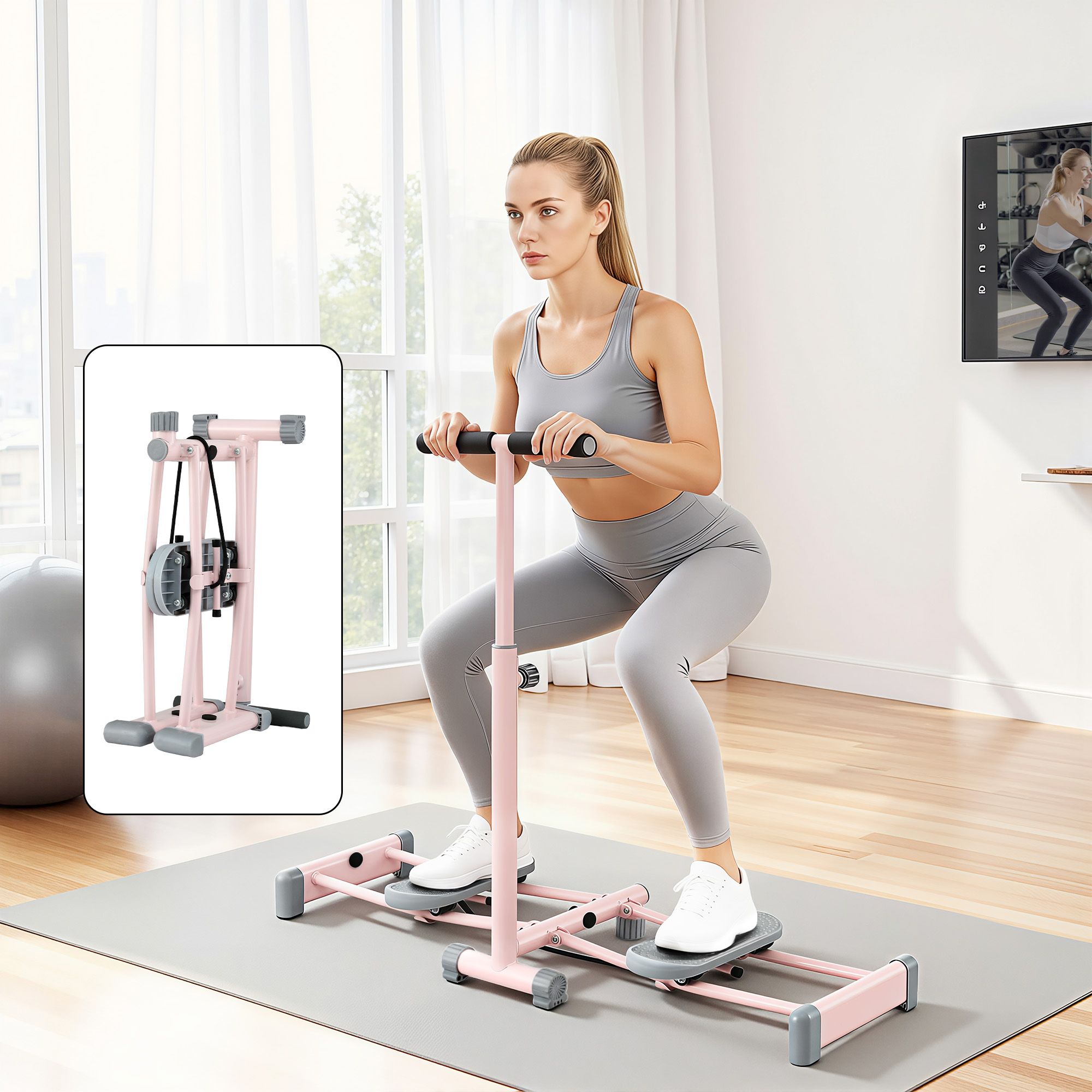 Everfit Foldable Ski Exercise Machine – Pink