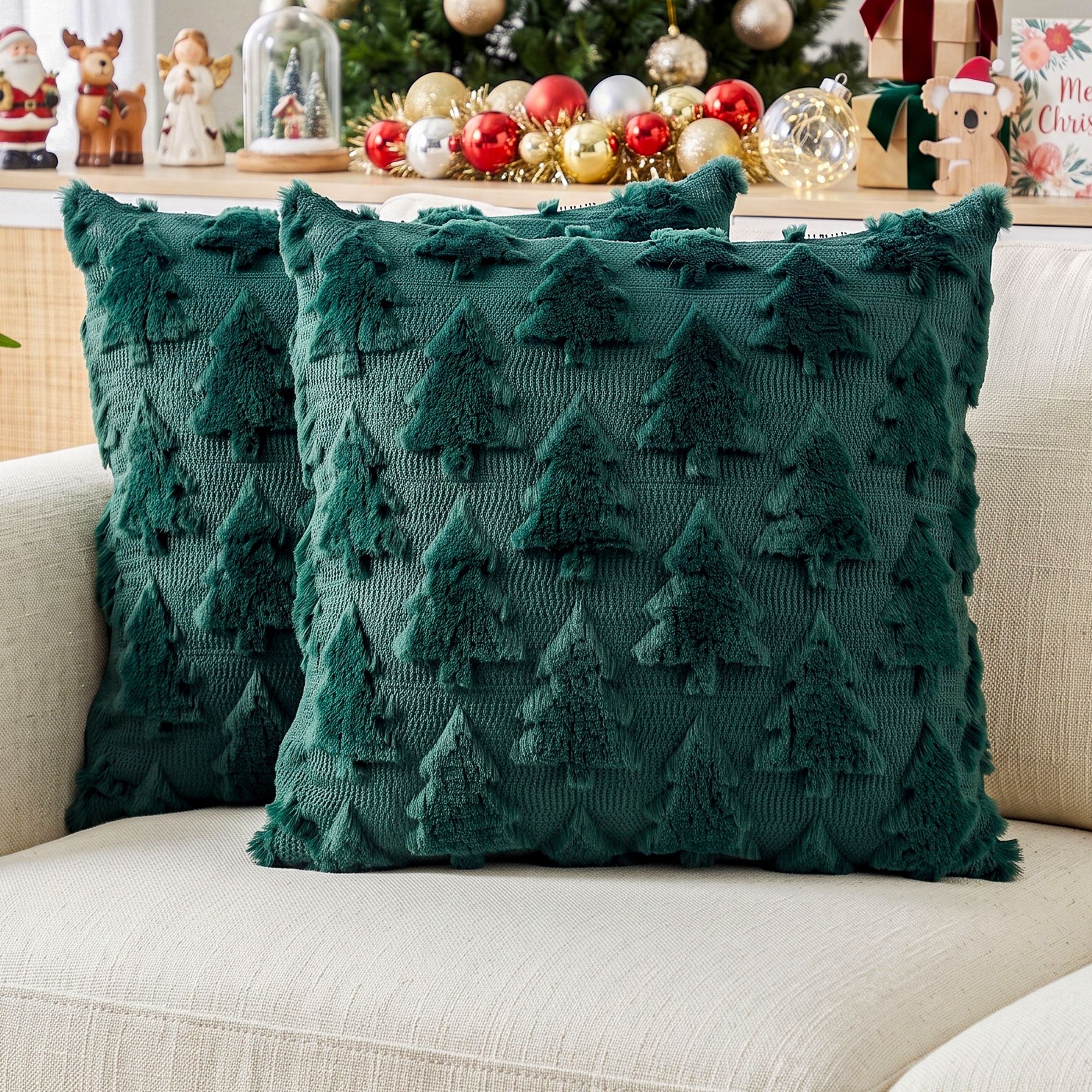 Jingle Jollys Christmas Tree Faux Fur Cushion Covers 2 Pack 45cm