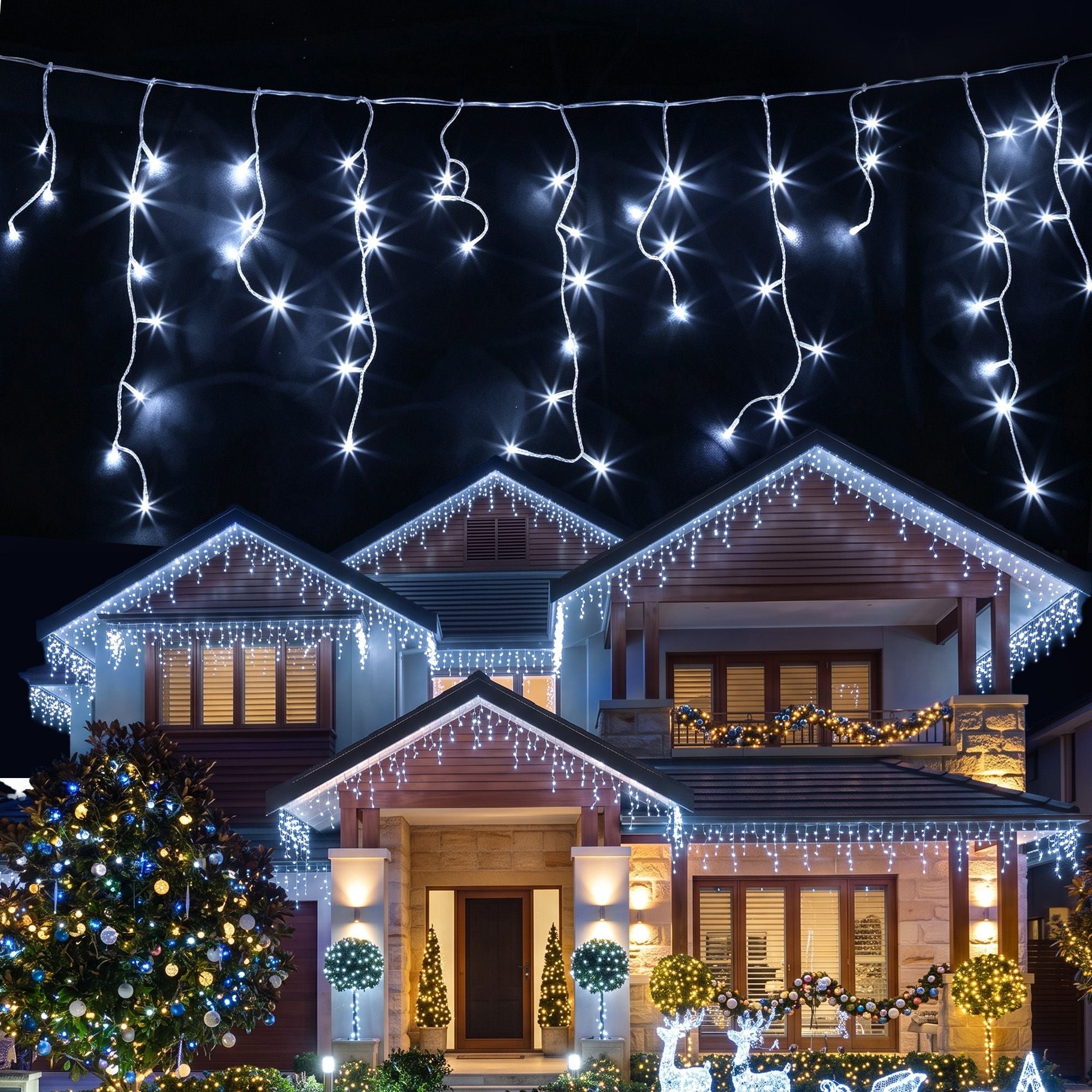 Jingle Jollys 32M Solar Icicle Lights 960 LED Cool White