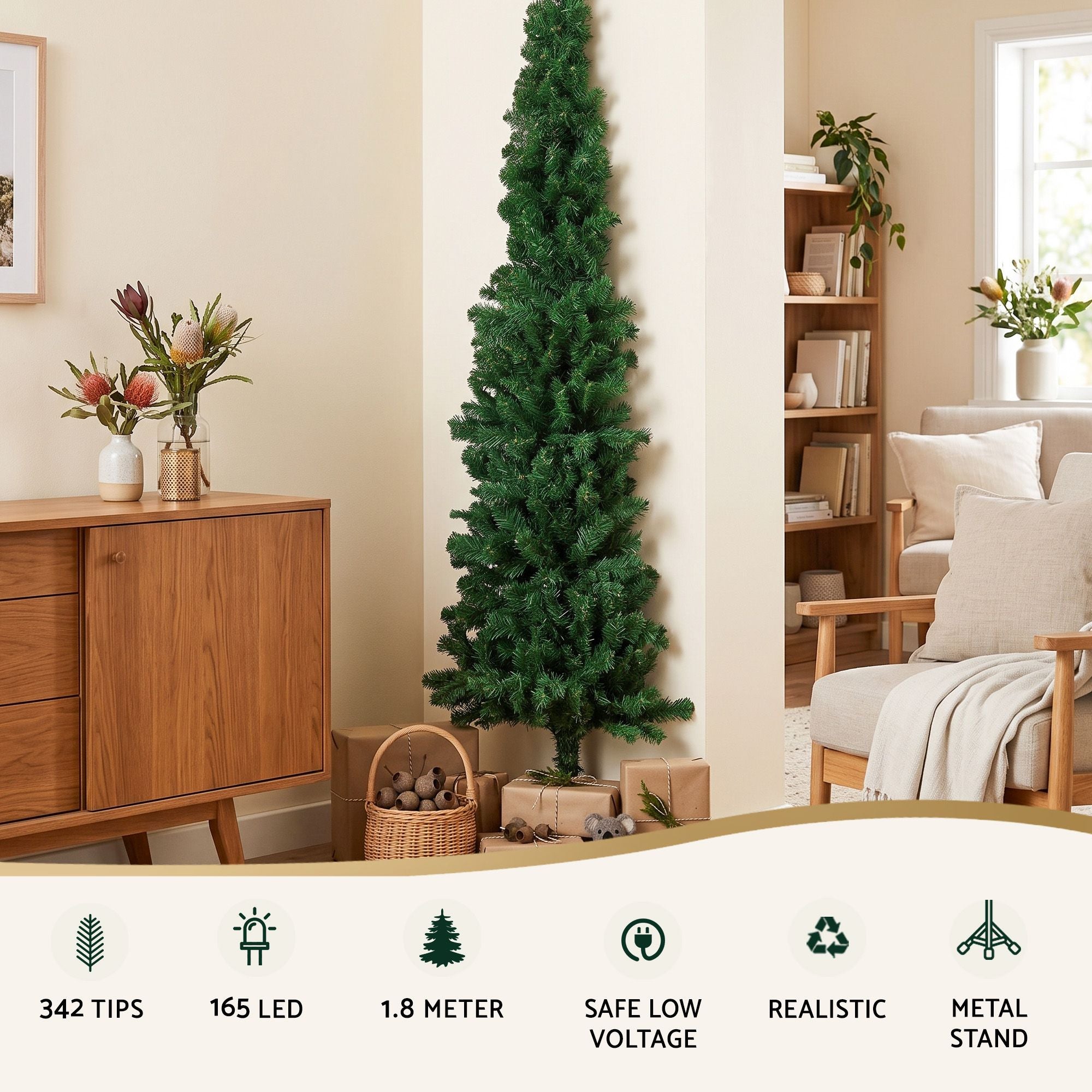 1.8m Pre-Lit Slim Christmas Tree