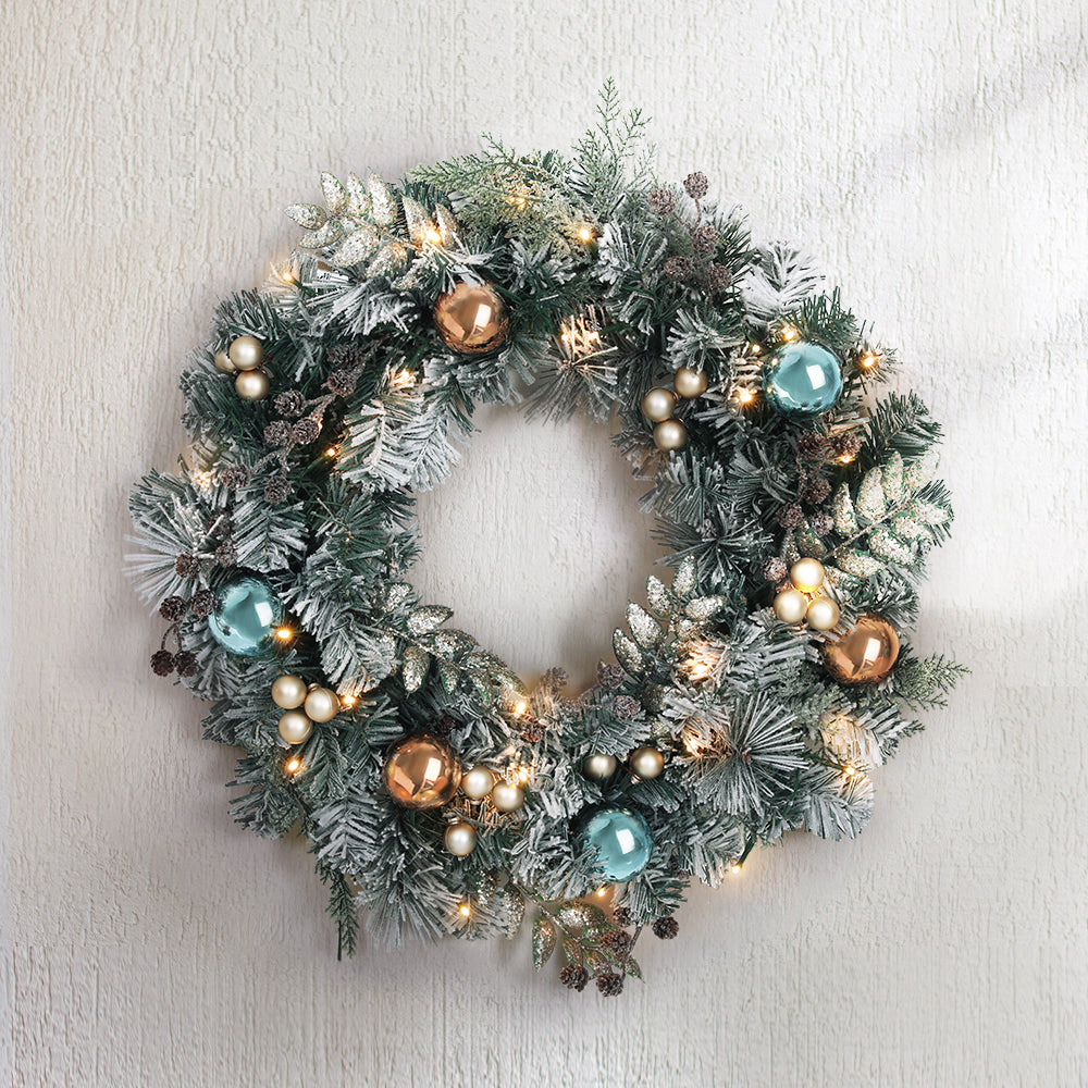 60cm Christmas Wreath with LED Lights Snowy Garland