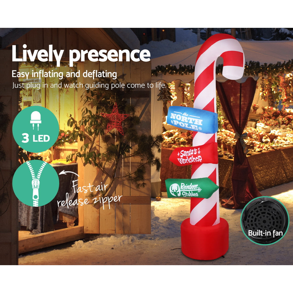2.4M Illuminated Christmas Inflatable Candy Cane Pole