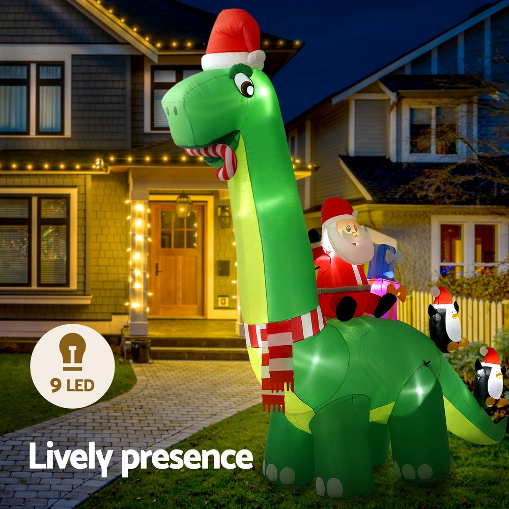 Christmas Inflatable Santa Dinosaur 3.8M Illuminated