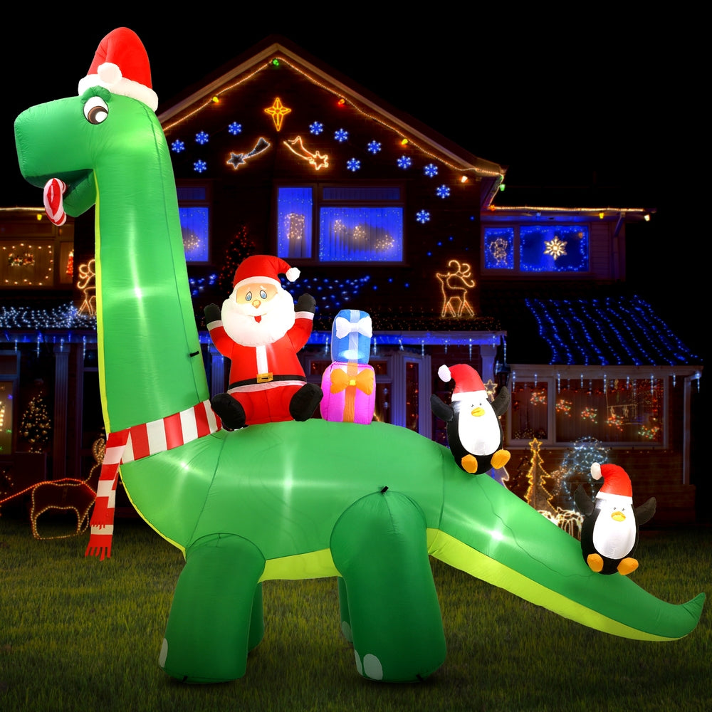 3.8M Christmas Inflatable Snowman and Dinosaur with LED Lights